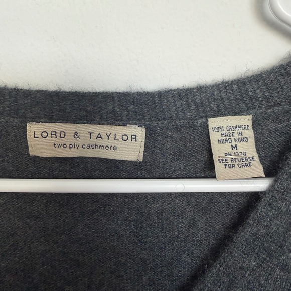Lord & Taylor Two Ply Cashmere V Neck Button Front Cardigan Sweater M Gray Cozy - Picture 3 of 6